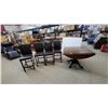 Image 1 : Drop-Leaf Pedestal Dining Table with Four Faux Leather Counter-Height Chairs 54 x 54 x 30"