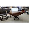 Image 2 : Drop-Leaf Pedestal Dining Table with Four Faux Leather Counter-Height Chairs 54 x 54 x 30"
