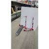 Image 1 : Two Sport Runner Pink Folding Kick Scooters and Skateboard with Green Trucks