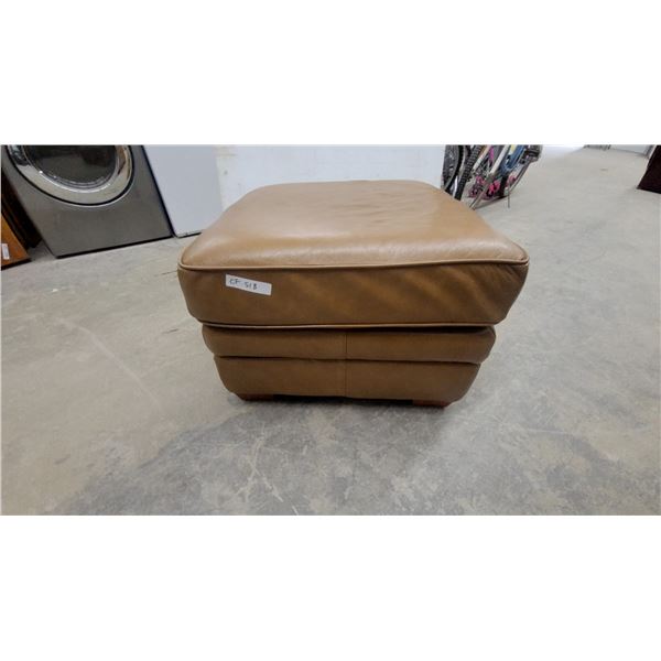 Tan Leather Channel-Tufted Ottoman