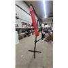 Image 1 : Red Cantilever Offset Patio Umbrella with Black Metal Frame and Cross Base