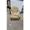 Image 1 : Vintage Tufted Floral Upholstered Armchair with Scroll Arms and Cabriole Legs