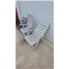 Image 2 : Two Black Metal Patio Chairs and Two Gray Plastic Adjustable Reclining Lounge Chairs