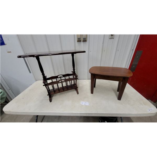 Dark Wood Colonial Revival Step Table with Magazine Rack 23 x 24 x 15" and Oval End Table