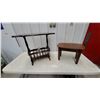 Image 1 : Dark Wood Colonial Revival Step Table with Magazine Rack 23 x 24 x 15" and Oval End Table