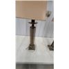 Image 3 : Pair of Mid-Century Modern Table Lamps with Tan Fabric Shades and Textured Column Bases
