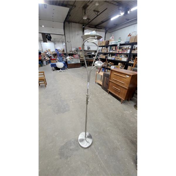 Brushed Nickel Mother-Daughter Torchiere Floor Lamp with Adjustable Reading Light