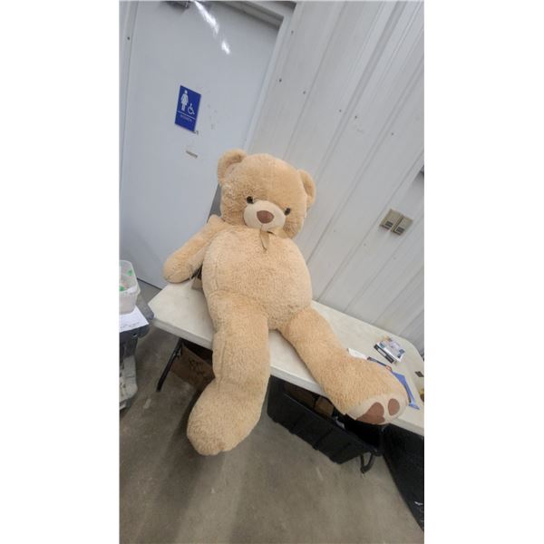 Large Tan Plush Teddy Bear with Gold Ribbon Bow 5'tall