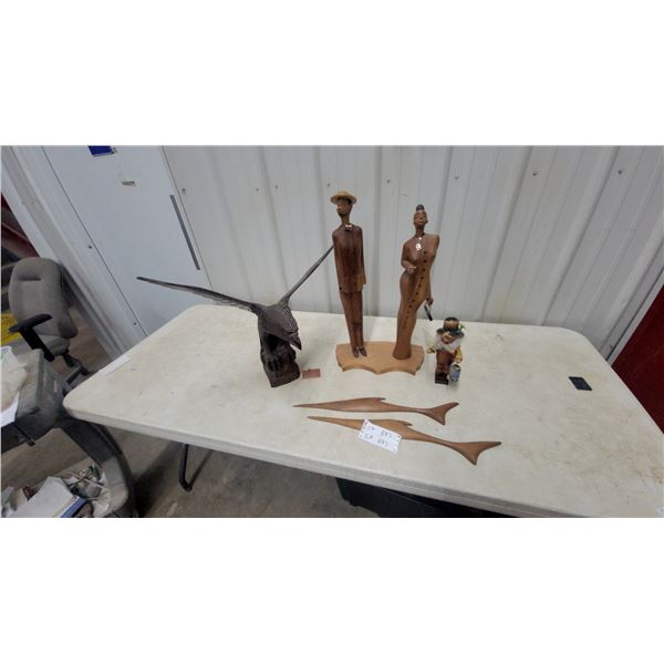 Hand-Carved Wooden Eagle, Marlin, Figural Sculptures, and German Erzgebirge Smoker Figure