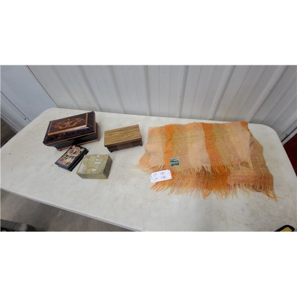 Italian Sorrento Inlaid Music Box, Palekh Lacquer Box, Soapstone Box, Mohair Throw and More