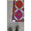 Image 2 : Hand-Knotted Tribal Area Rug with Red and Blue Geometric Medallions 45 x 40"