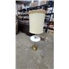 Image 1 : Vintage Mid-Century Modern Brass Floor Lamp with Integrated White Table and Gold Trim Shade