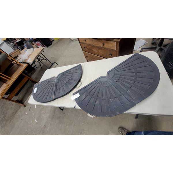 Set of Four Segmented Patio Umbrella Base Weights with Fan Pattern and Metal Handles