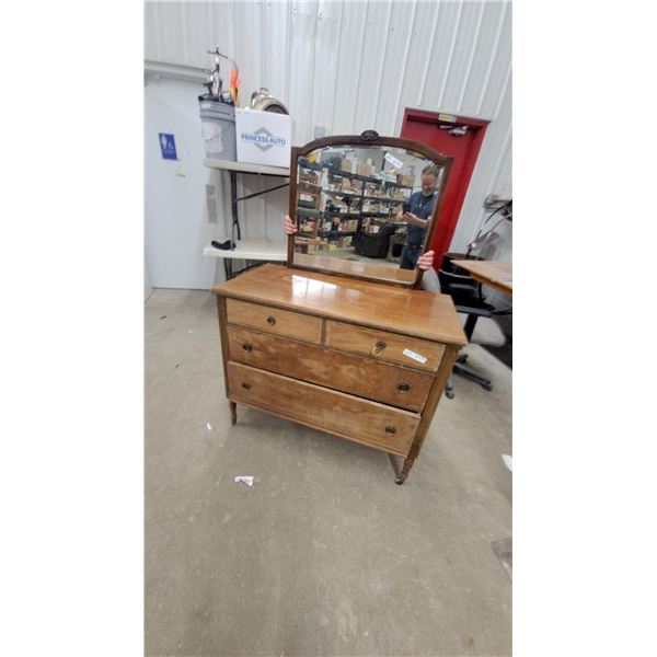Vintage Wooden Dresser35 x 42 x 21" With Arched Swivel Mirror, 30 x 27", Circa 1930s-1950s