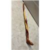 Image 2 : Three Handcrafted Wood Walking Staffs with Carved Twist and Knob Handles, Approximately 36" High