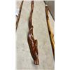 Image 3 : Three Handcrafted Wood Walking Staffs with Carved Twist and Knob Handles, Approximately 36" High