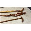 Image 5 : Three Handcrafted Wood Walking Staffs with Carved Twist and Knob Handles, Approximately 36" High