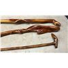 Image 6 : Three Handcrafted Wood Walking Staffs with Carved Twist and Knob Handles, Approximately 36" High