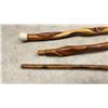 Image 7 : Three Handcrafted Wood Walking Staffs with Carved Twist and Knob Handles, Approximately 36" High