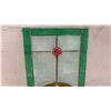 Image 2 : Vintage Stained Glass Panel with Floral Motif and Red Jewels, 10 x 26 1/2"