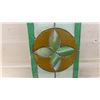 Image 3 : Vintage Stained Glass Panel with Floral Motif and Red Jewels, 10 x 26 1/2"