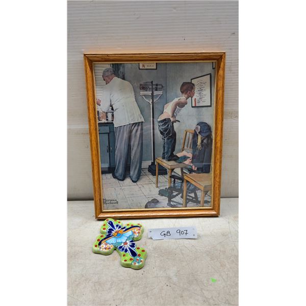 Norman Rockwell "At the Doctor's Office" Framed 12 x 15" Print and Mexican Ceramic Cross