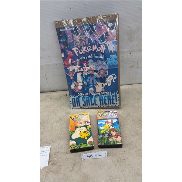 Pokémon Topps 11 x 17" Advertising Poster and Two VHS Movies: Wake Up Snorlax and More
