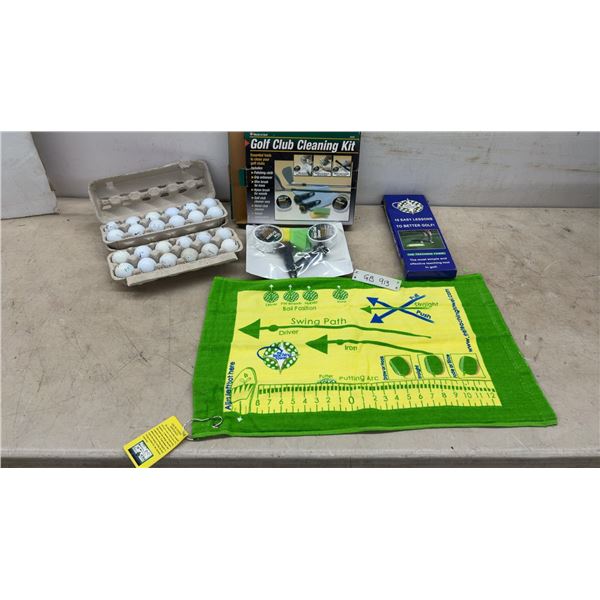 Golf Club Cleaning Kit, "The Teaching Towel" 10 Easy Lessons Set, and 24 Range Balls