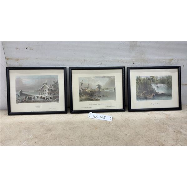 Three Framed W.H. Bartlett 1840 Color Prints: Upper Canada Aylmer