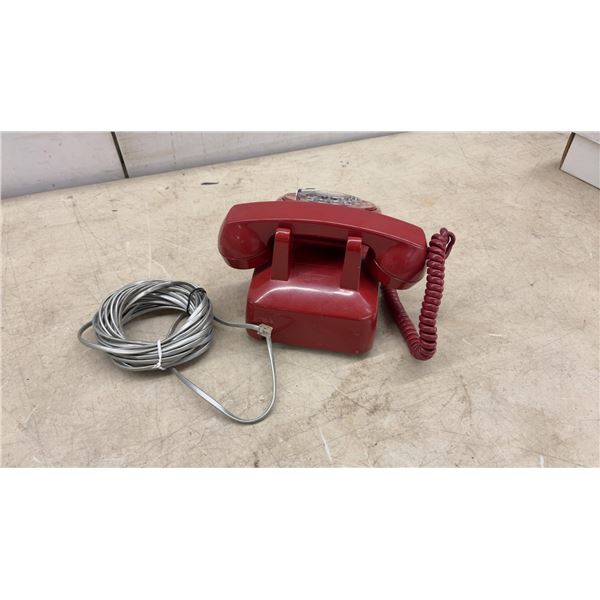 Northern Telecom Corded Red 500-Type Rotary Desk Telephone, Working