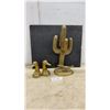 Image 1 : Brass Duck Head Bookends and "Beep Beep" Arizona '86 Saguaro Cactus Roadrunner Statue, 18 1/2" Tall