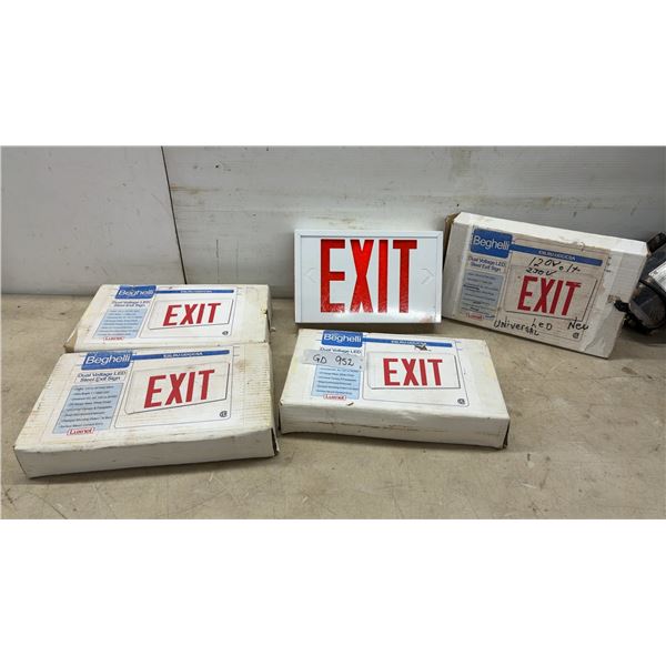 4 New Dual Voltage LED Steel Exit Signs, 120/347VAC, 20 Gauge