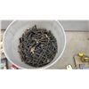 Image 11 : Assorted Hardware Lot: Bucket of Drill Bits, Hinges, Door Knob, Brackets, Galvanized Wire Spool