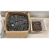 Image 5 : Assorted Hardware Lot: Bucket of Drill Bits, Hinges, Door Knob, Brackets, Galvanized Wire Spool