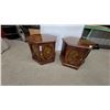 Image 1 : Pair of Hexagonal Wooden End Tables with Floral Motif Doors and Brass Knobs 20" Hgt. 22" Across