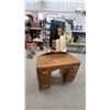 Image 1 : Art Deco Waterfall Vanity Dressing Table with Round Swivel Mirror, Circa 1930s 61 x 38 x 17" Mirror