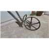 Image 2 : Antique Single-Wheel Hand Plow Cultivator with Wooden Handles and Plow Attachment