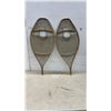Image 1 : Pair of Vintage Wooden-Framed Huron-Style Snowshoes with Rawhide Lacing, 34 x 14 1/2"