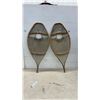 Image 2 : Pair of Vintage Wooden-Framed Huron-Style Snowshoes with Rawhide Lacing, 34 x 14 1/2"