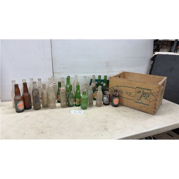 Vintage 7Up, Pepsi-Cola, Coca-Cola, Crush, Drewrys Bottles, 7Up Wooden Crate and More