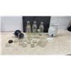 Image 1 : Vintage Glass Milk Bottles, Enamel Pitcher, Glass Jar Lids, and More