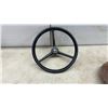 Image 4 : John Deere Tractor Steering Wheel and Two Vintage Pontiac Winged Goddess Hubcaps