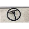 Image 6 : John Deere Tractor Steering Wheel and Two Vintage Pontiac Winged Goddess Hubcaps