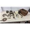 Image 1 : Wooden Shot-Gun Shell Crate, Oil Lamp, Horseshoe Trays, Cap Gun and More