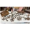 Image 1 : Vintage Lot of Cast Iron Spanners, Wrenches, Masonic Square and Compass, Brace Drill, and More