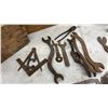 Image 2 : Vintage Lot of Cast Iron Spanners, Wrenches, Masonic Square and Compass, Brace Drill, and More
