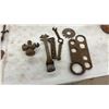 Image 4 : Vintage Lot of Cast Iron Spanners, Wrenches, Masonic Square and Compass, Brace Drill, and More
