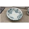 Image 3 : Antique Ceramic Washstand Set With Teal Floral Pitcher, Basin, and Two White Chamber Pots