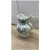 Image 7 : Antique Ceramic Washstand Set With Teal Floral Pitcher, Basin, and Two White Chamber Pots