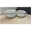 Image 8 : Antique Ceramic Washstand Set With Teal Floral Pitcher, Basin, and Two White Chamber Pots